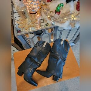 Steve Madden Lassy Western Cowboy Cuff Boots Soft Scrunch Genuine Leather  New